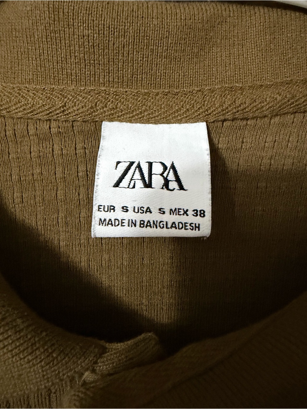 ZARA Men’s Brown Ribbed Short-Sleeve Polo - Picture 2 of 3